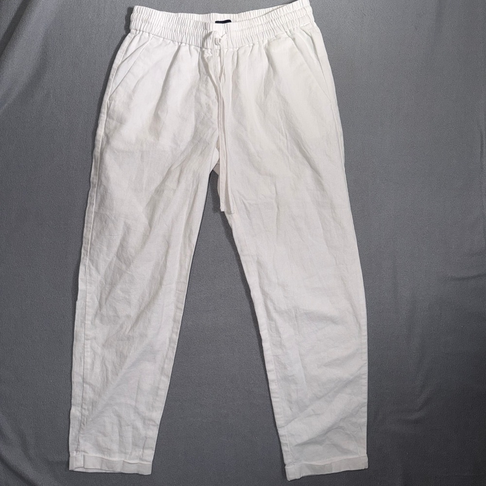 J.Crew 0 White Linen Cotton Seaside Pant Coastal Grandmother Beachy Chic Tapered